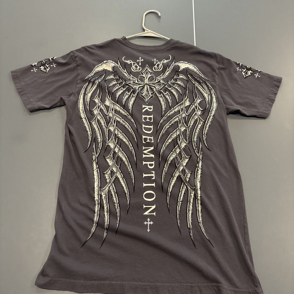 ‼️🔥CRAZY Y2K ARCHAIC AFFLICTION Grey Affliction T-shirt with bold design! 🔥‼️